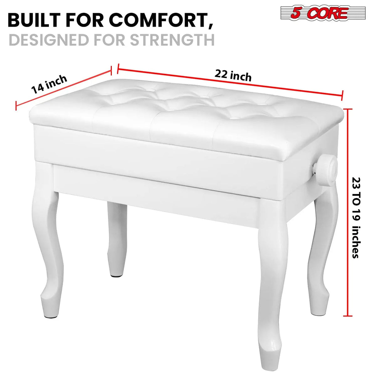 5 Core Piano Bench 3" Padded Cushioned Stool Wooden Heavy Duty Adjustable Musician Chair w Storage - HONORABLE VETERANS SOLUTIONS