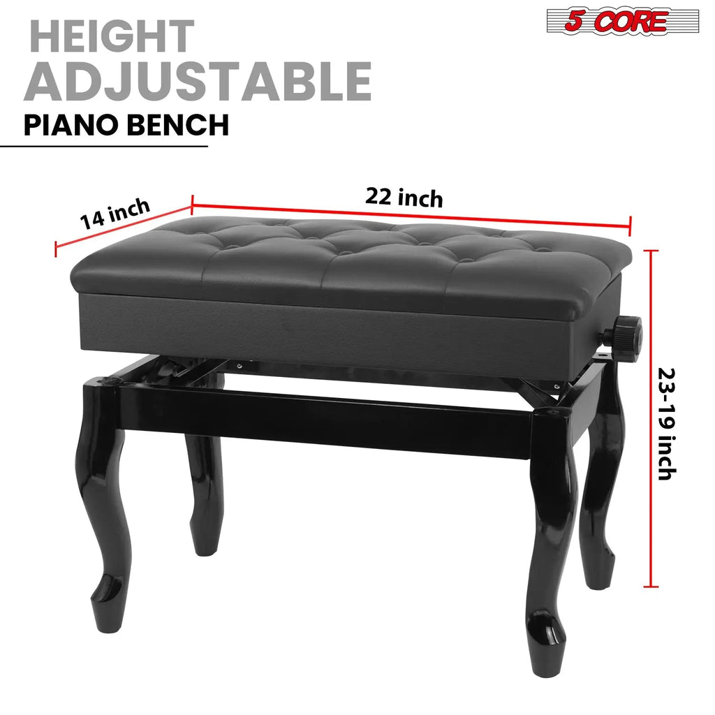 5 Core Piano Bench 3" Padded Cushioned Stool Wooden Heavy Duty Adjustable Musician Chair w Storage - HONORABLE VETERANS SOLUTIONS