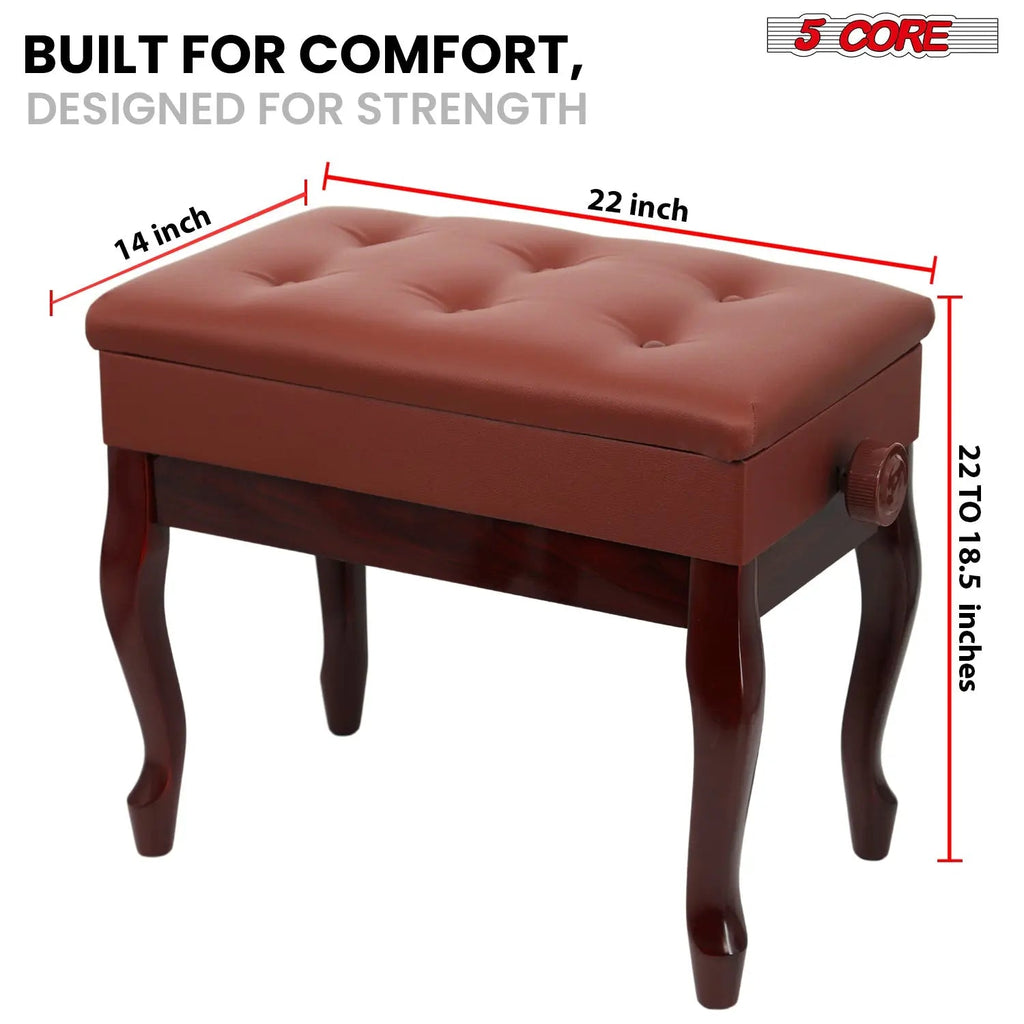 5 Core Piano Bench 3" Padded Cushioned Stool Wooden Heavy Duty Adjustable Musician Chair w Storage - HONORABLE VETERANS SOLUTIONS