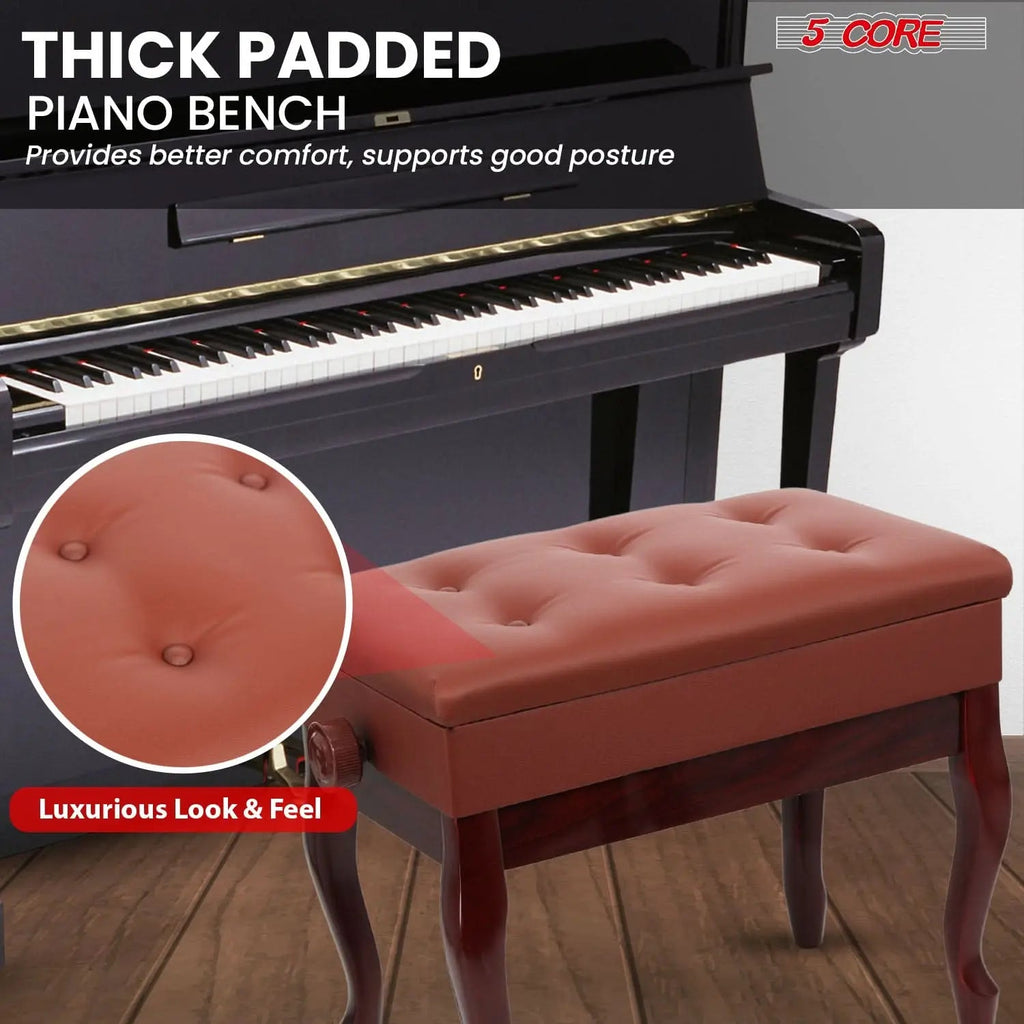 5 Core Piano Bench 3" Padded Cushioned Stool Wooden Heavy Duty Adjustable Musician Chair w Storage - HONORABLE VETERANS SOLUTIONS