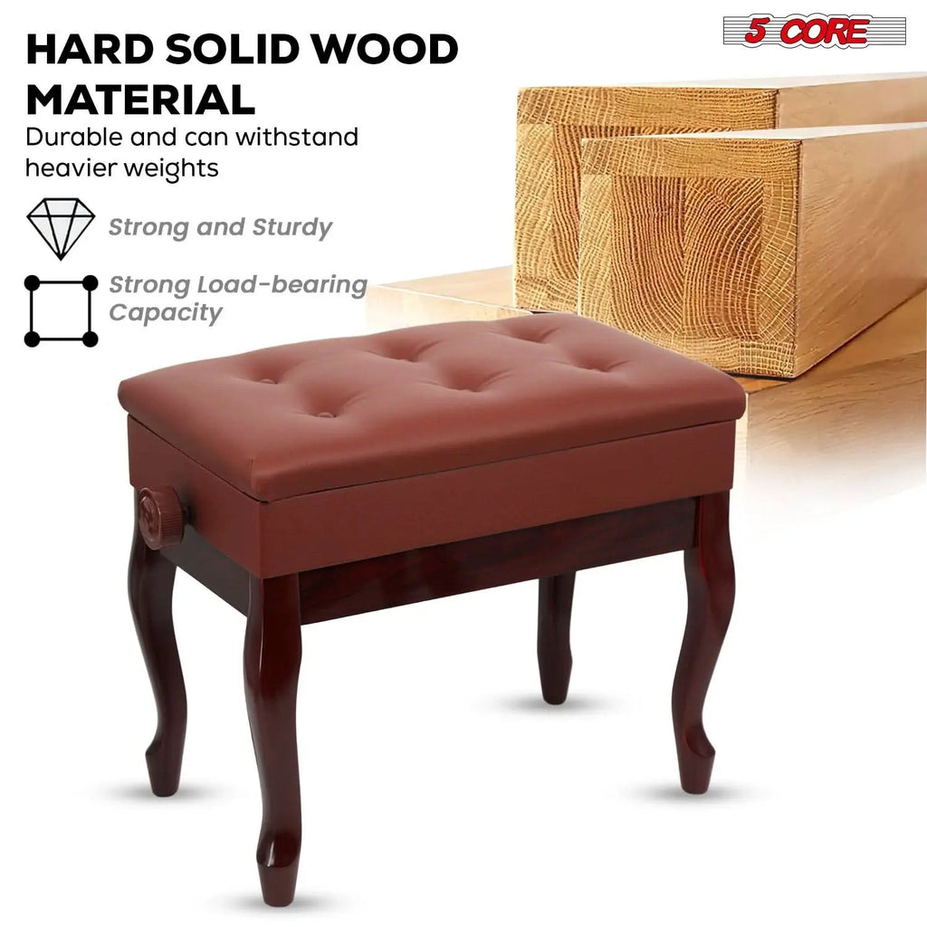 5 Core Piano Bench 3" Padded Cushioned Stool Wooden Heavy Duty Adjustable Musician Chair w Storage - HONORABLE VETERANS SOLUTIONS