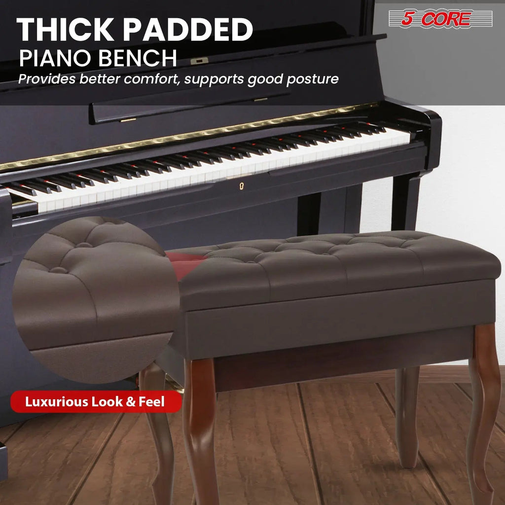 5 Core Piano Bench 3" Padded Cushioned Stool Wooden Heavy Duty Adjustable Musician Chair w Storage - HONORABLE VETERANS SOLUTIONS