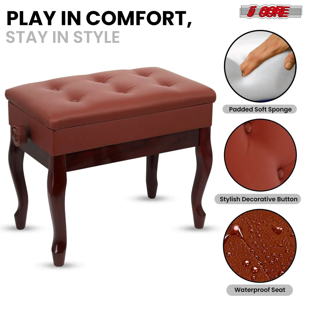 5 Core Piano Bench 3" Padded Cushioned Stool Wooden Heavy Duty Adjustable Musician Chair w Storage - HONORABLE VETERANS SOLUTIONS
