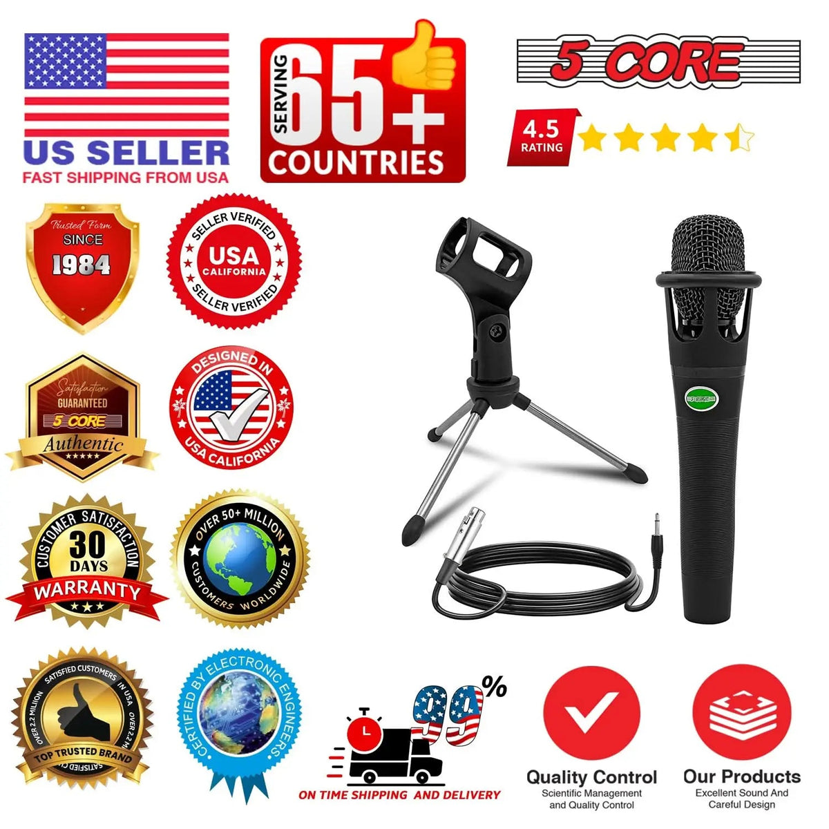 5 Core Podcast Equipment Bundle w Cardioid Dynamic XLR Microphone Mini Desk Stand XLR to 1/8” Cable - HONORABLE VETERANS SOLUTIONS