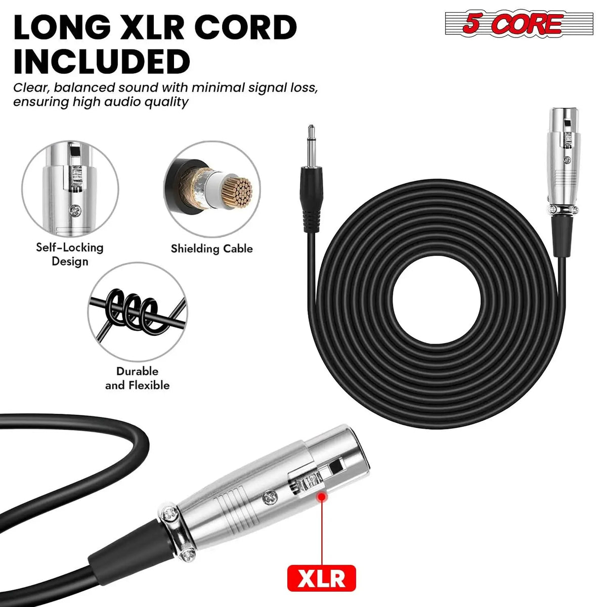 5 Core Podcast Equipment Bundle w Cardioid Dynamic XLR Microphone Mini Desk Stand XLR to 1/8” Cable - HONORABLE VETERANS SOLUTIONS