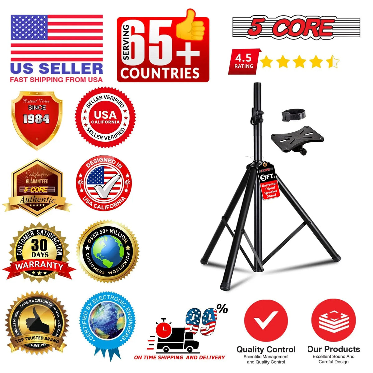 5 Core Speaker Stand Height Adjustable 60" Heavy Duty PA DJ Tripod Studio Monitor Stands - HONORABLE VETERANS SOLUTIONS