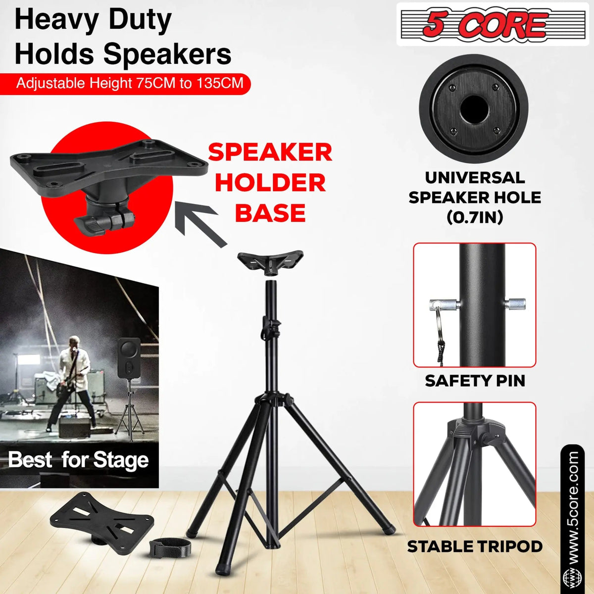 5 Core Speaker Stand Height Adjustable 60" Heavy Duty PA DJ Tripod Studio Monitor Stands - HONORABLE VETERANS SOLUTIONS