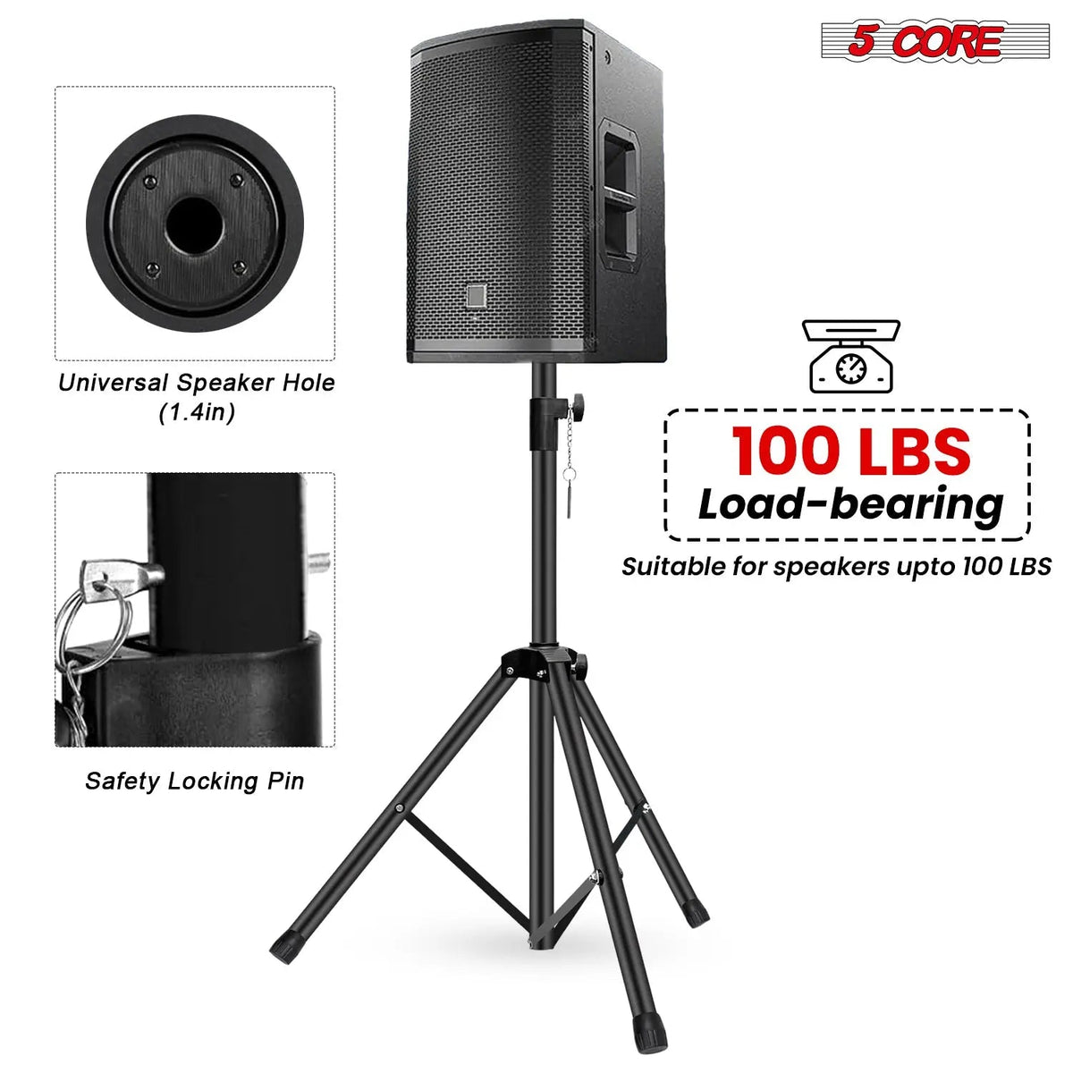 5 Core Speaker Stand Height Adjustable PA DJ Tripod Studio Monitor Stands w 35mm Compatible Insert - HONORABLE VETERANS SOLUTIONS