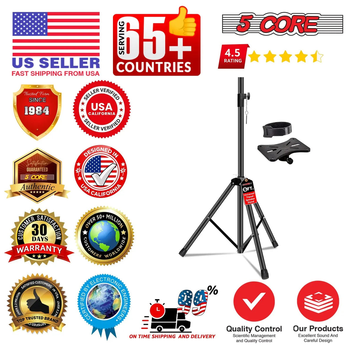 5 Core Speaker Stand Height Adjustable PA DJ Tripod Studio Monitor Stands w 35mm Compatible Insert - HONORABLE VETERANS SOLUTIONS