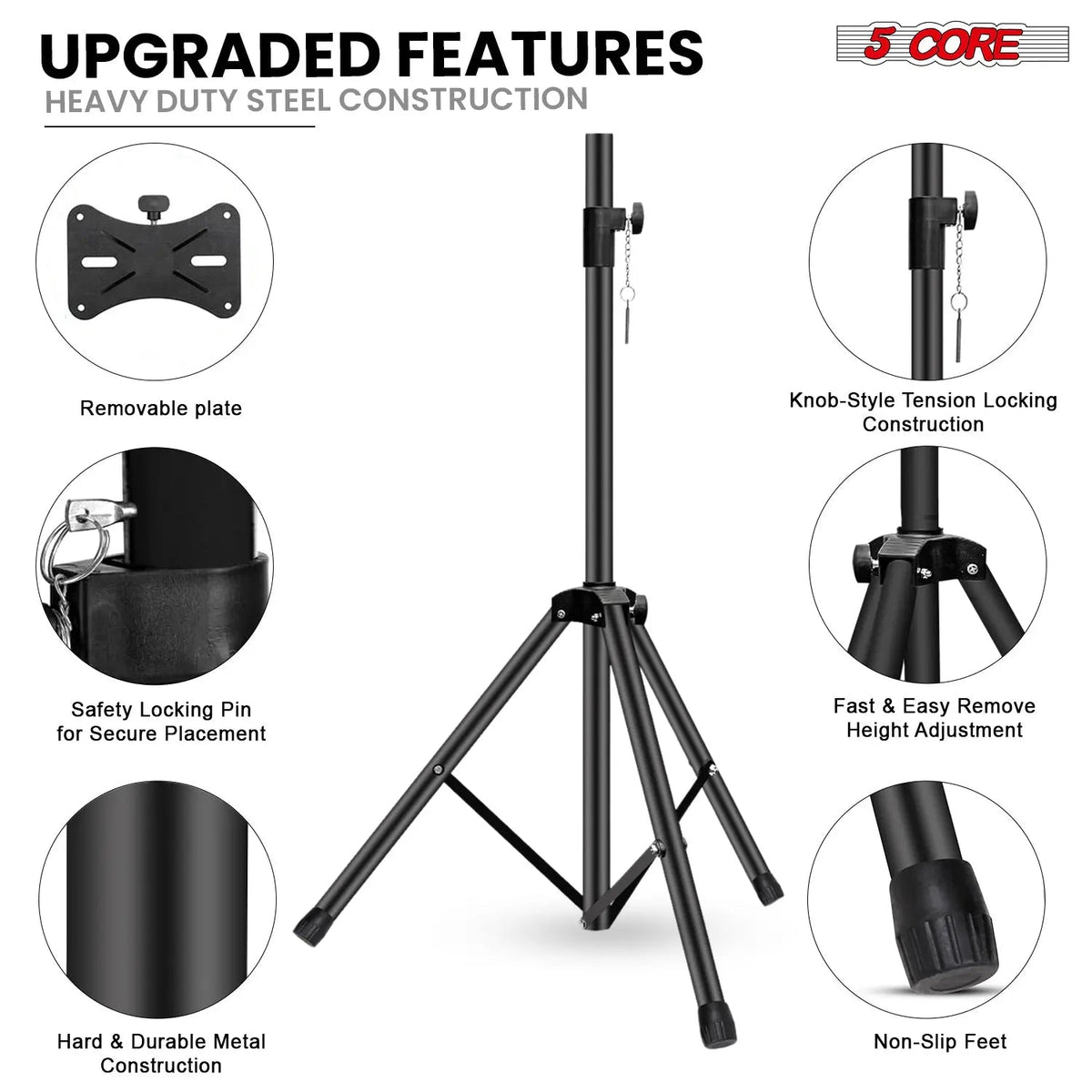 5 Core Speaker Stand Height Adjustable PA DJ Tripod Studio Monitor Stands w 35mm Compatible Insert - HONORABLE VETERANS SOLUTIONS