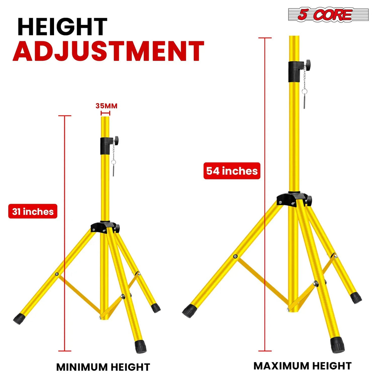 5 Core Speaker Stand Pair Height Adjustable 54" Heavy Duty PA DJ Tripod Studio Monitor Stands - HONORABLE VETERANS SOLUTIONS