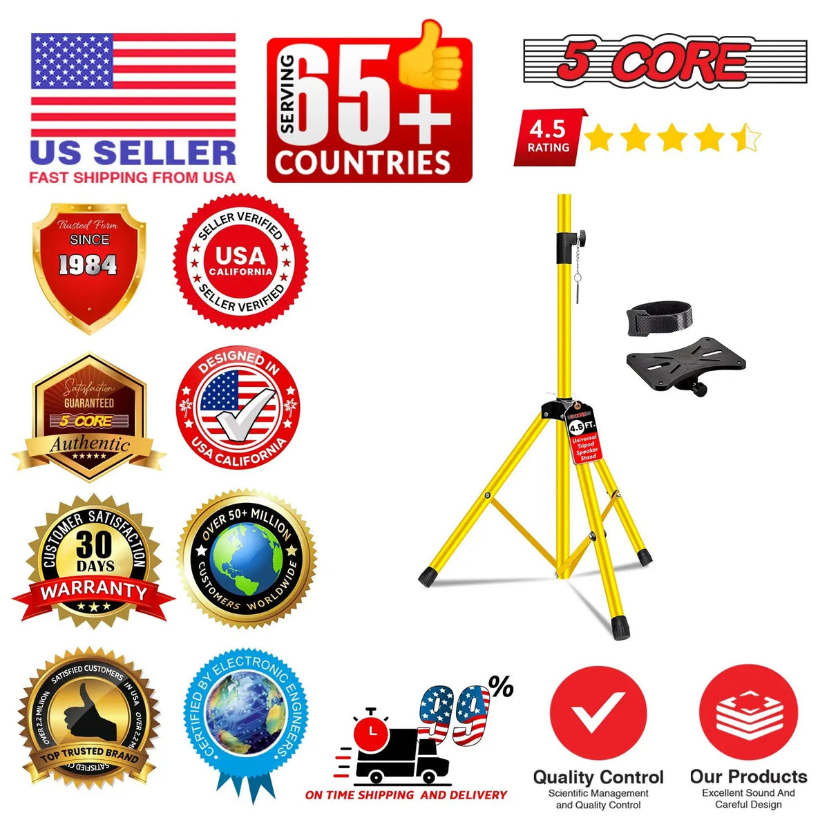 5 Core Speaker Stand Pair Height Adjustable 54" Heavy Duty PA DJ Tripod Studio Monitor Stands - HONORABLE VETERANS SOLUTIONS