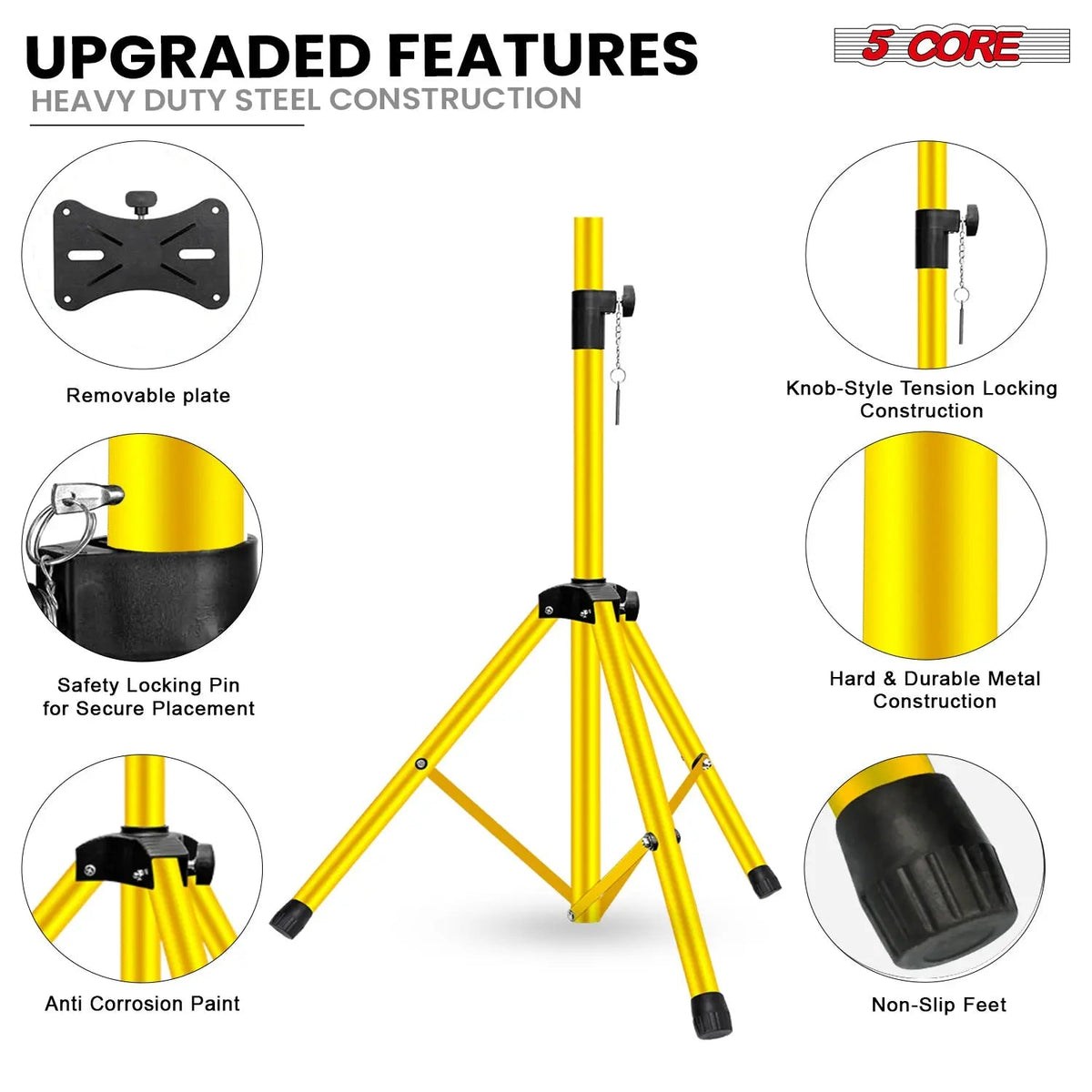 5 Core Speaker Stand Pair Height Adjustable 54" Heavy Duty PA DJ Tripod Studio Monitor Stands - HONORABLE VETERANS SOLUTIONS