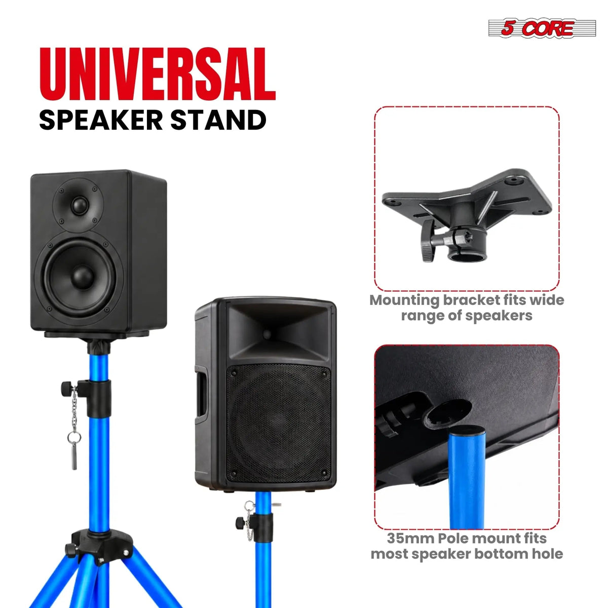5 Core Speaker Stand Pair Height Adjustable 72" Heavy Duty PA DJ Tripod Studio Monitor Stands - HONORABLE VETERANS SOLUTIONS