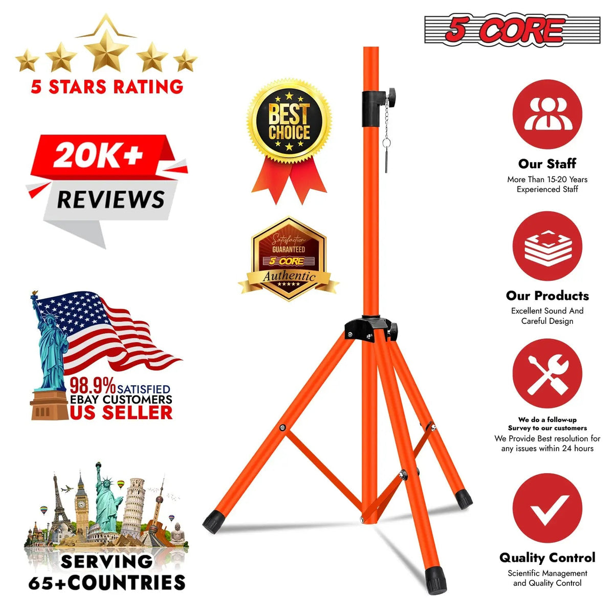 5 Core Speaker Stand Pair Height Adjustable PA DJ Tripod Studio Monitor Stands w 35mm Insert - HONORABLE VETERANS SOLUTIONS