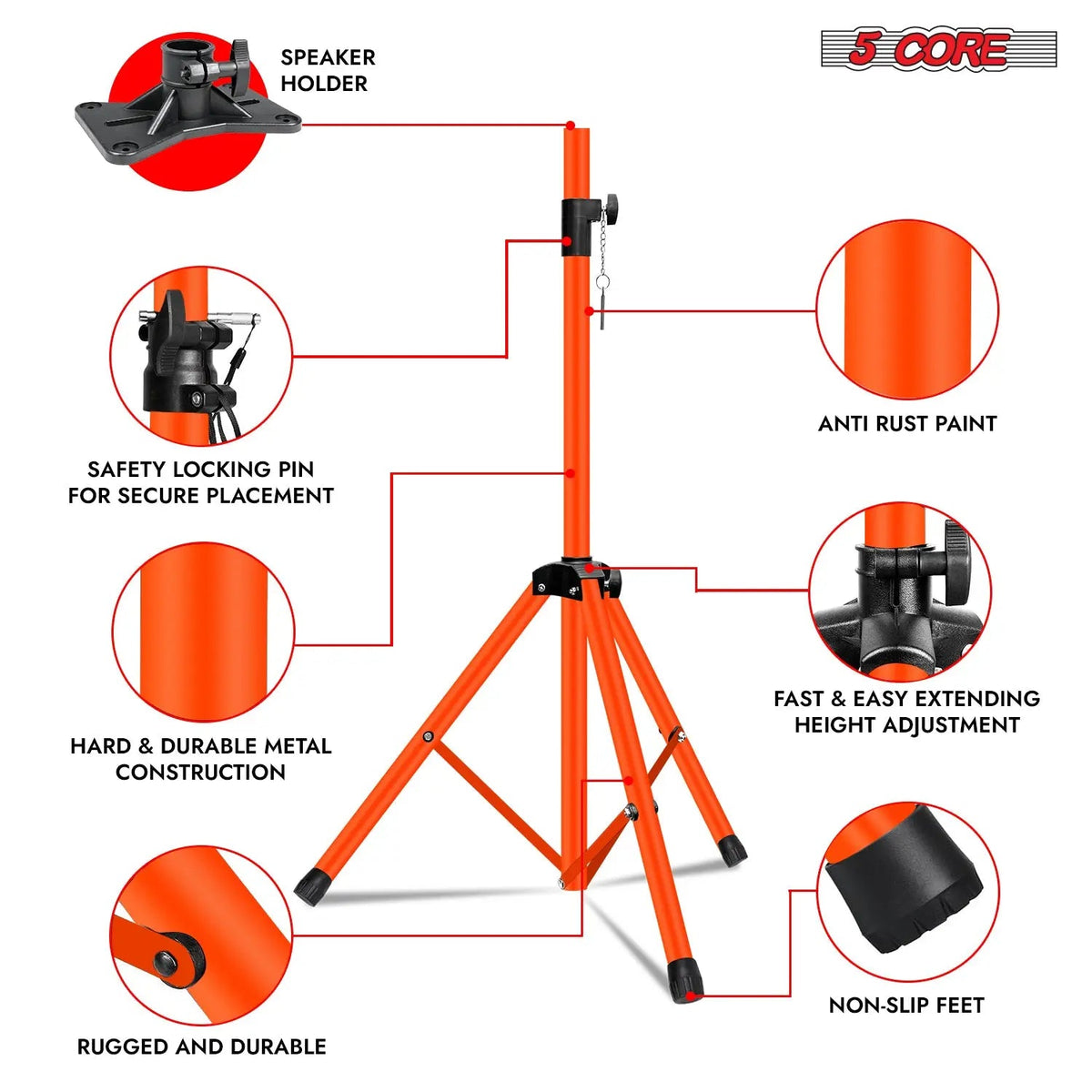 5 Core Speaker Stand Pair Height Adjustable PA DJ Tripod Studio Monitor Stands w 35mm Insert - HONORABLE VETERANS SOLUTIONS