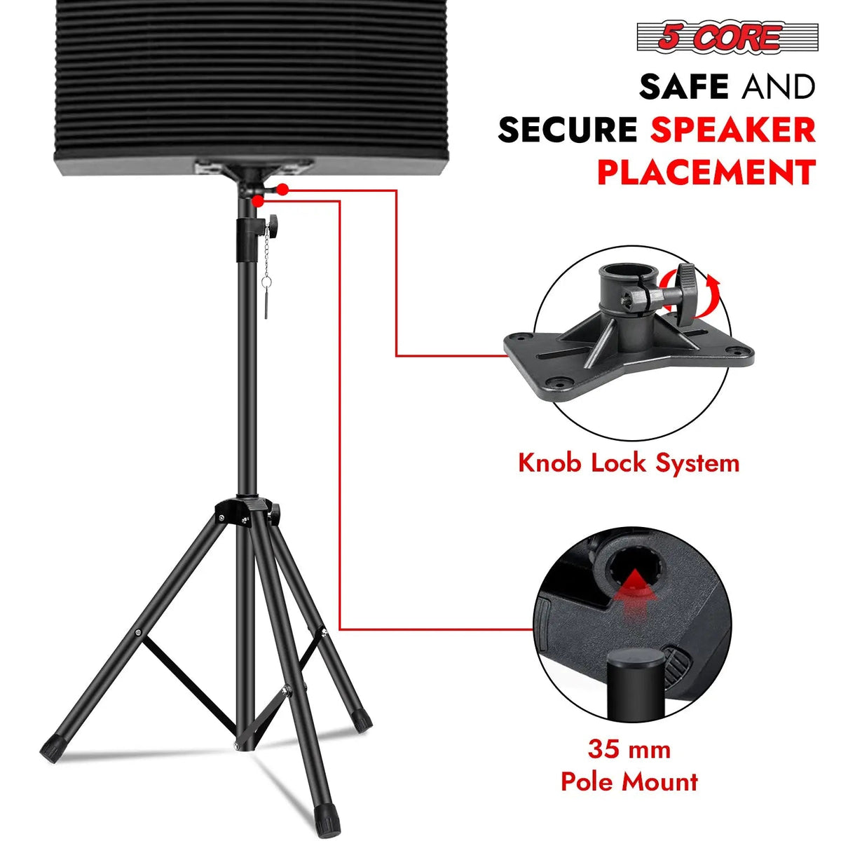 5 Core Speaker Stand Tripod Heavy Duty Adjustable 72" Universal Mount for PA DJ Studio - HONORABLE VETERANS SOLUTIONS