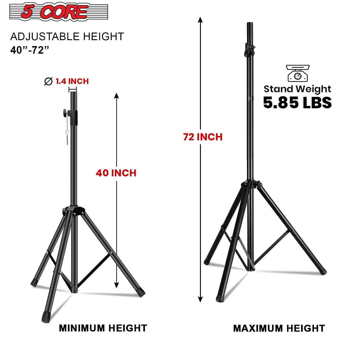 5 Core Speaker Stand Tripod Heavy Duty Adjustable 72" Universal Mount for PA DJ Studio - HONORABLE VETERANS SOLUTIONS