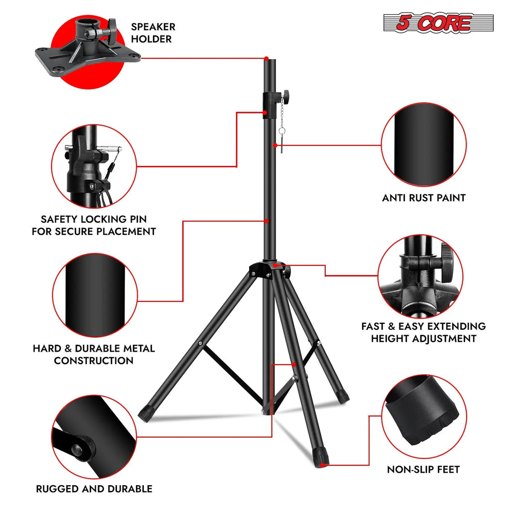 5 Core Speaker Stand Tripod Heavy Duty Adjustable 72" Universal Mount for PA DJ Studio - HONORABLE VETERANS SOLUTIONS