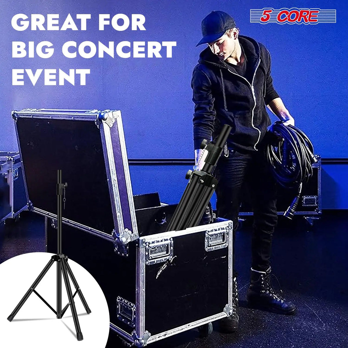 5 Core Speaker Stand Tripod Heavy Duty Adjustable 72" Universal Mount for PA DJ Studio - HONORABLE VETERANS SOLUTIONS