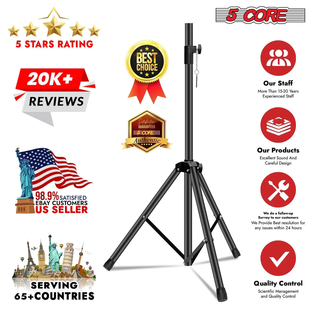 5 Core Speaker Stand Tripod Heavy Duty Adjustable 72" Universal Mount for PA DJ Studio - HONORABLE VETERANS SOLUTIONS