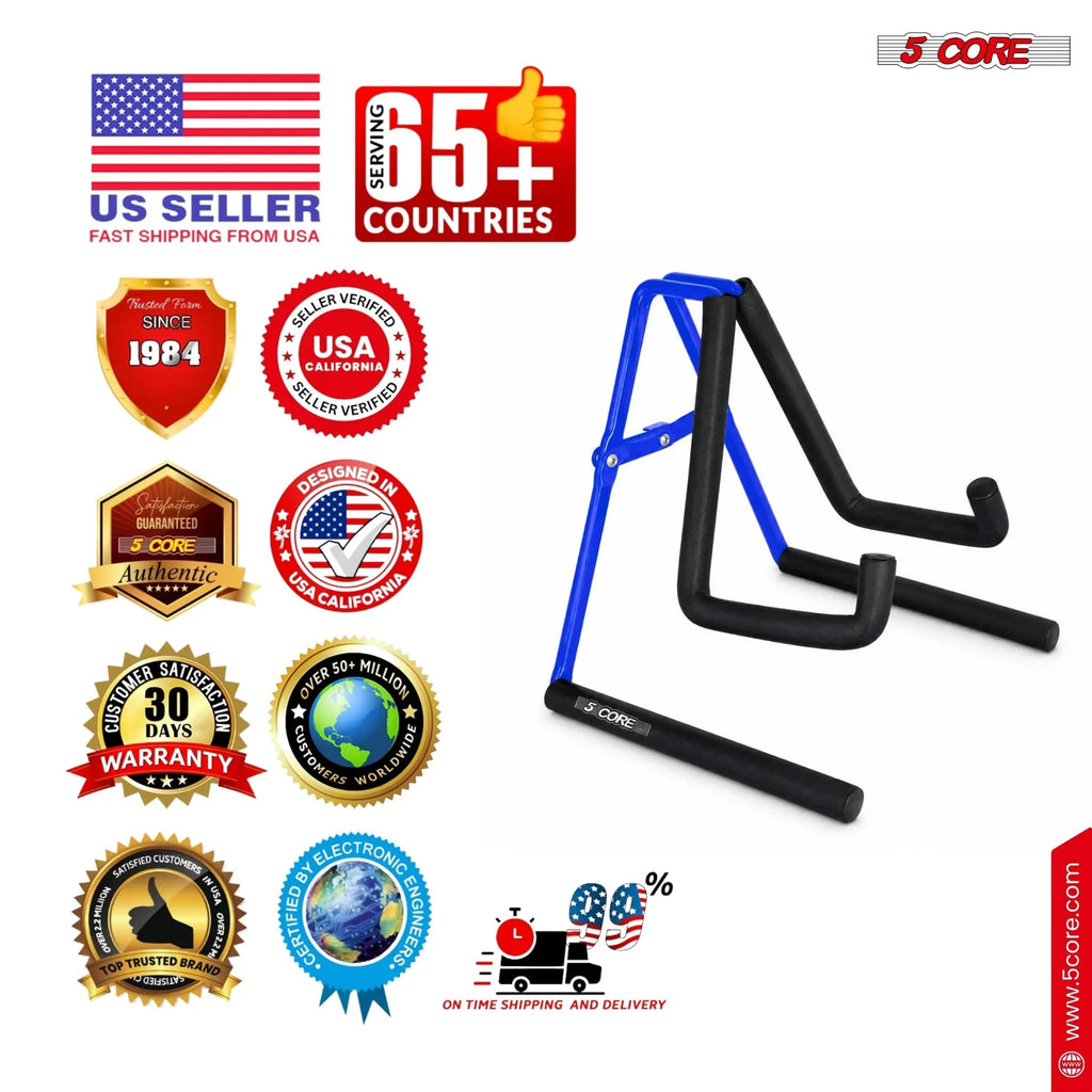 5 Core Ukulele Stand A Frame Metal Body w Soft Padded Arms Support Banjo Ukuleles Mini Guitar Violin Blue - HONORABLE VETERANS SOLUTIONS