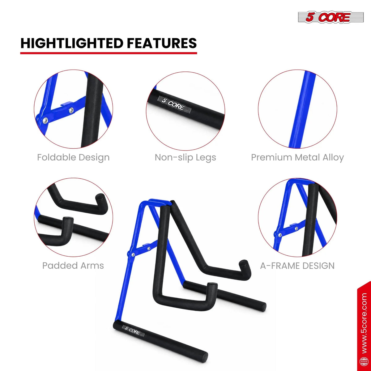5 Core Ukulele Stand A Frame Metal Body w Soft Padded Arms Support Banjo Ukuleles Mini Guitar Violin Blue - HONORABLE VETERANS SOLUTIONS