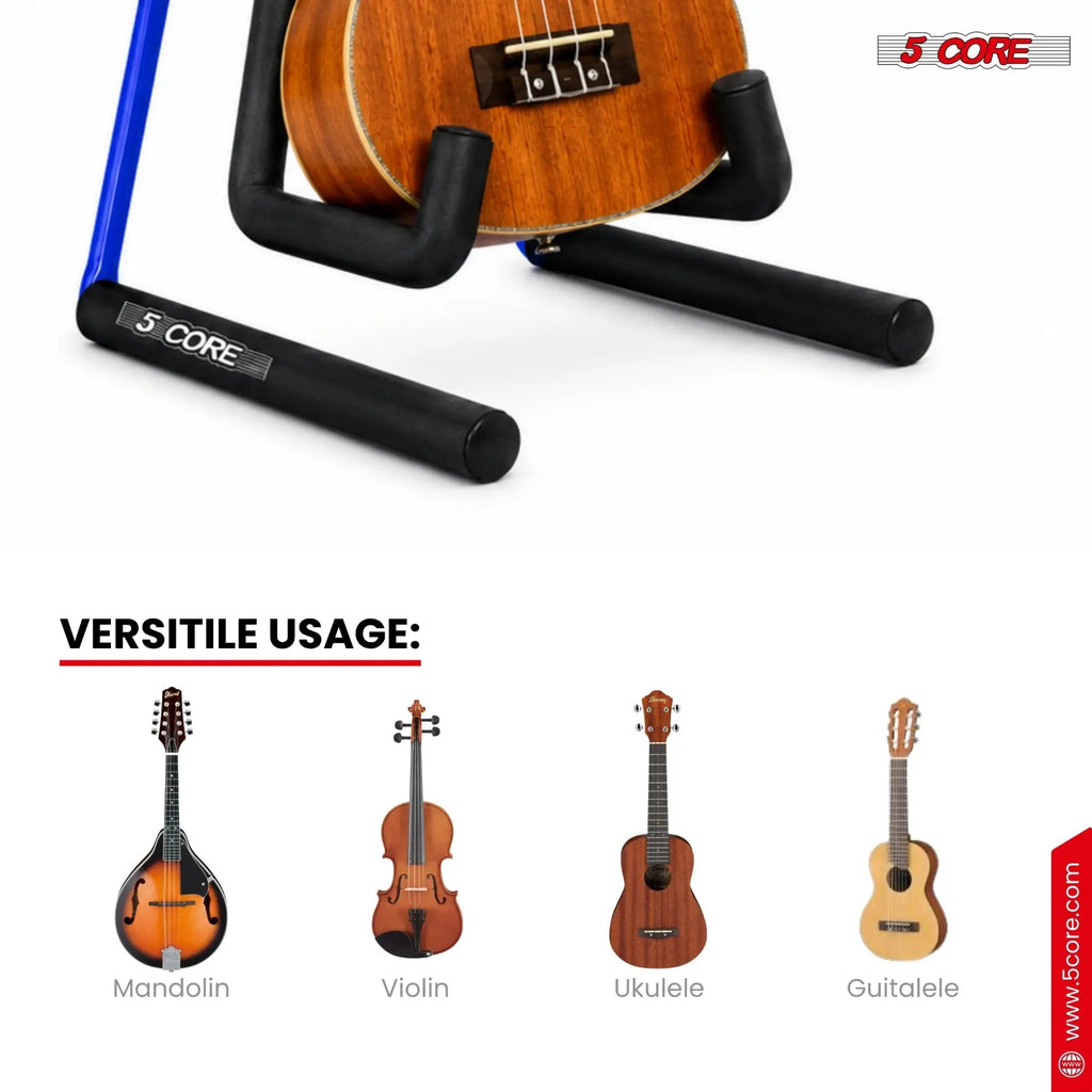 5 Core Ukulele Stand A Frame Metal Body w Soft Padded Arms Support Banjo Ukuleles Mini Guitar Violin Blue - HONORABLE VETERANS SOLUTIONS