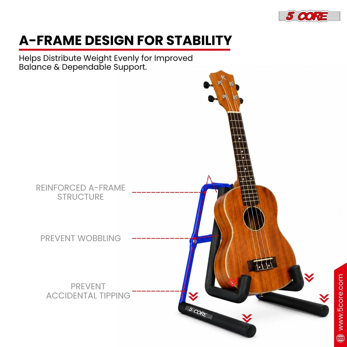 5 Core Ukulele Stand A Frame Metal Body w Soft Padded Arms Support Banjo Ukuleles Mini Guitar Violin Blue - HONORABLE VETERANS SOLUTIONS