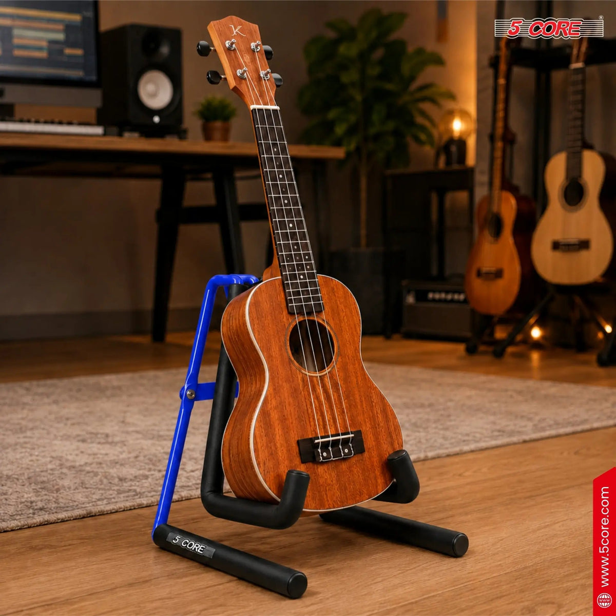5 Core Ukulele Stand A Frame Metal Body w Soft Padded Arms Support Banjo Ukuleles Mini Guitar Violin Blue - HONORABLE VETERANS SOLUTIONS