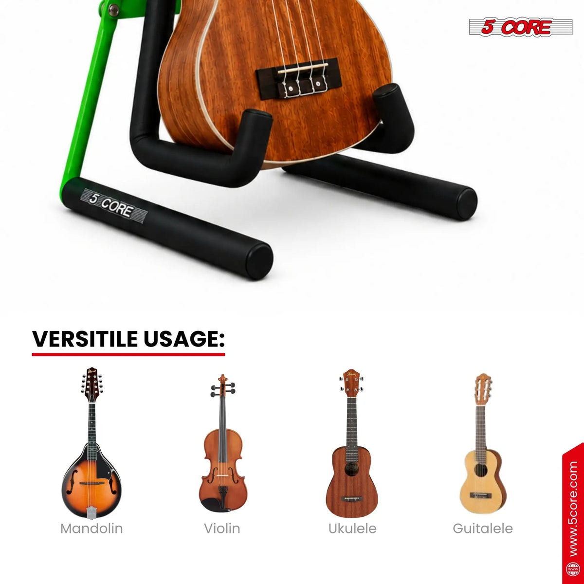 5 Core Ukulele Stand A Frame Metal Body w Soft Padded Arms Support Banjo Ukuleles Mini Guitar Violin Green - HONORABLE VETERANS SOLUTIONS