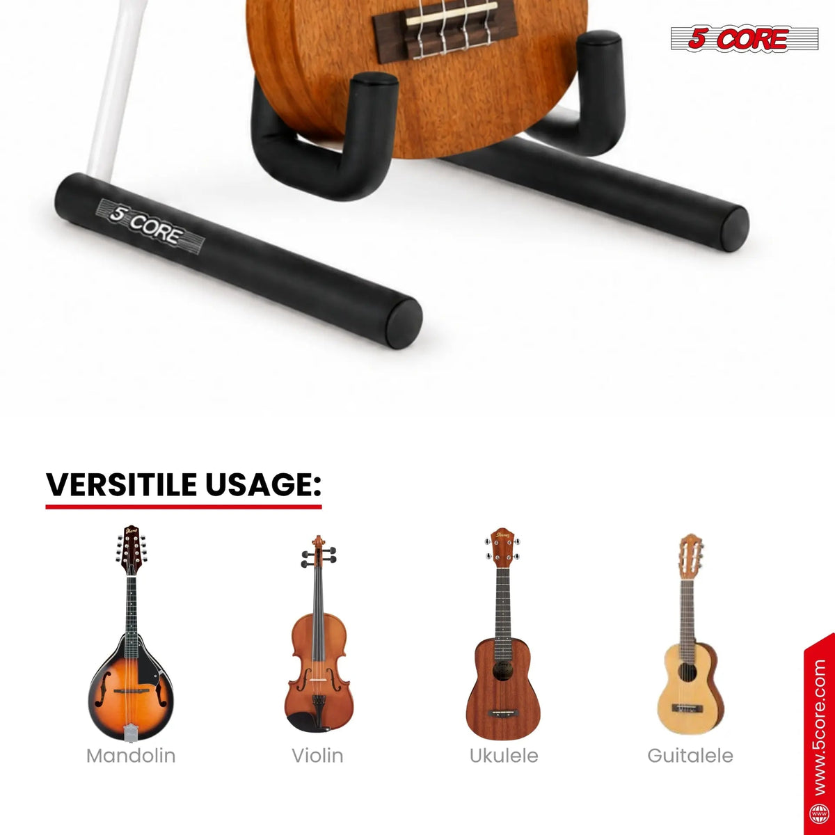 5 Core Ukulele Stand A Frame Metal Body w Soft Padded Arms Support Banjo Ukuleles Mini Guitar Violin White - HONORABLE VETERANS SOLUTIONS