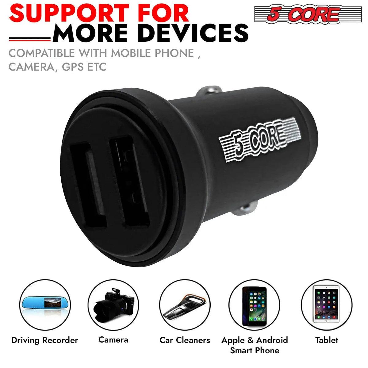 5 Core USB Car Charger Cigarette Lighter Adapter Dual USB Port Fast Charging - HONORABLE VETERANS SOLUTIONS