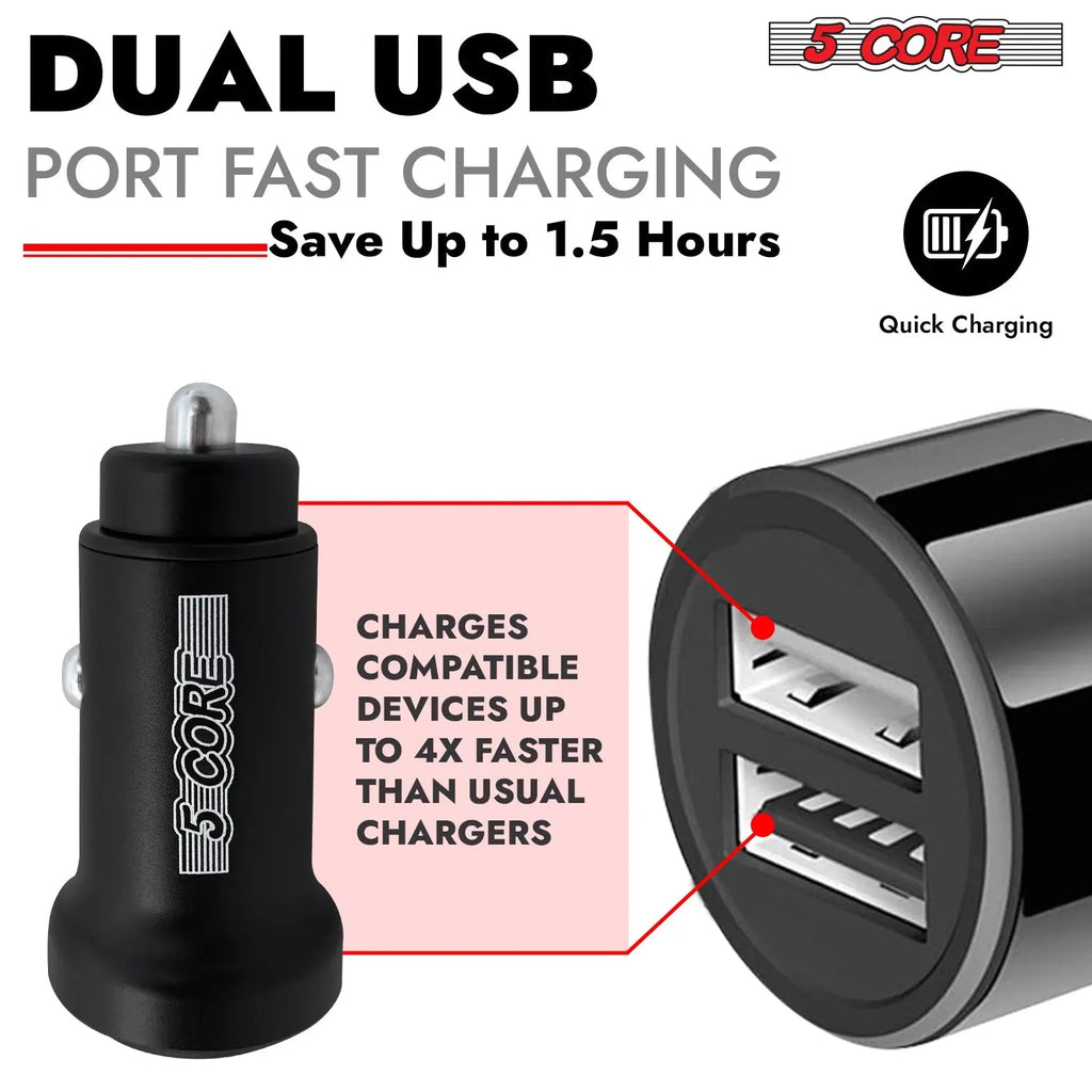 5 Core USB Car Charger Cigarette Lighter Adapter Dual USB Port Fast Charging - HONORABLE VETERANS SOLUTIONS