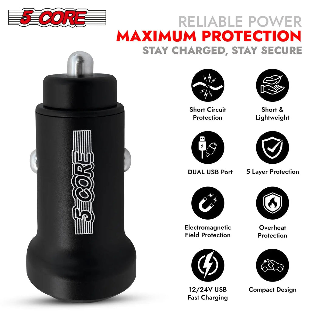 5 Core USB Car Charger Cigarette Lighter Adapter Dual USB Port Fast Charging - HONORABLE VETERANS SOLUTIONS