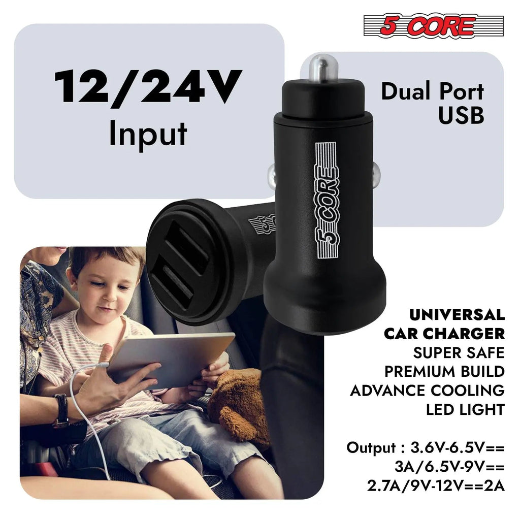 5 Core USB Car Charger Cigarette Lighter Adapter Dual USB Port Fast Charging - HONORABLE VETERANS SOLUTIONS