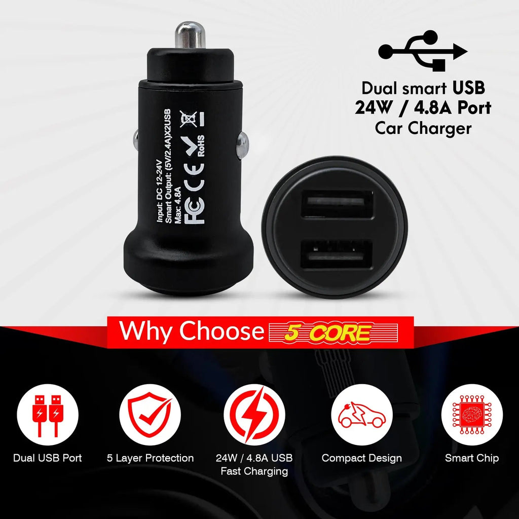 5 Core USB Car Charger Cigarette Lighter Adapter Dual USB Port Fast Charging - HONORABLE VETERANS SOLUTIONS