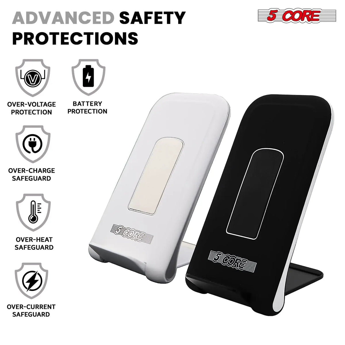 5 Core Wireless Charging Stand 2 Pieces 10W Fast Wireless Charger Station with Sleep-Friendly Light - HONORABLE VETERANS SOLUTIONS