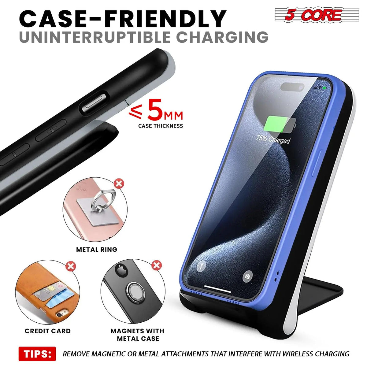 5 Core Wireless Charging Stand 2 Pieces 10W Fast Wireless Charger Station with Sleep-Friendly Light - HONORABLE VETERANS SOLUTIONS