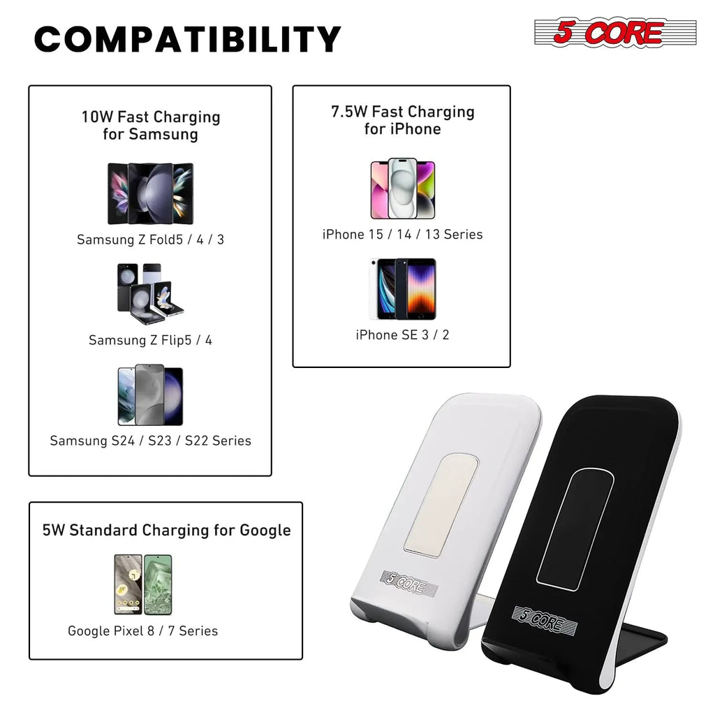 5 Core Wireless Charging Stand 2 Pieces 10W Fast Wireless Charger Station with Sleep-Friendly Light - HONORABLE VETERANS SOLUTIONS