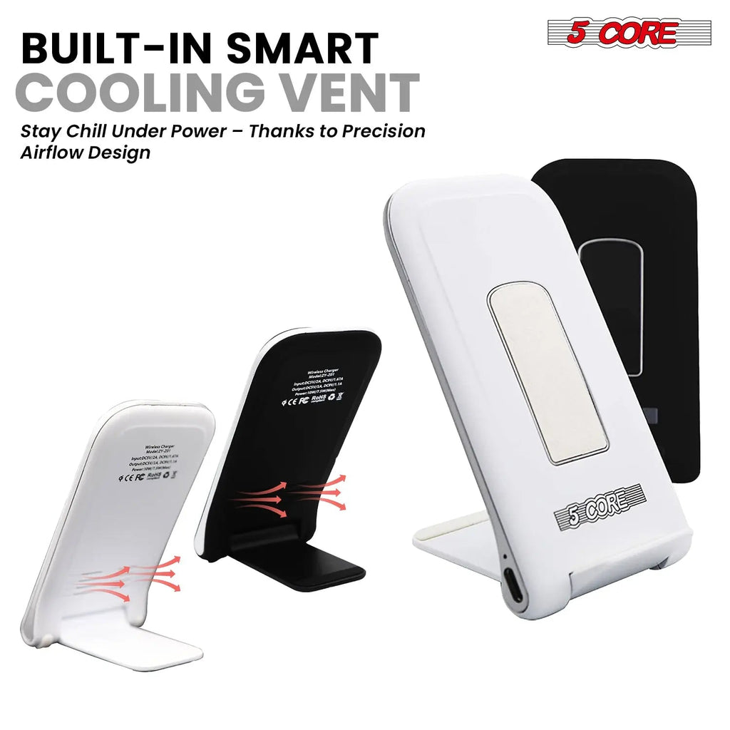 5 Core Wireless Charging Stand 2 Pieces 10W Fast Wireless Charger Station with Sleep-Friendly Light - HONORABLE VETERANS SOLUTIONS