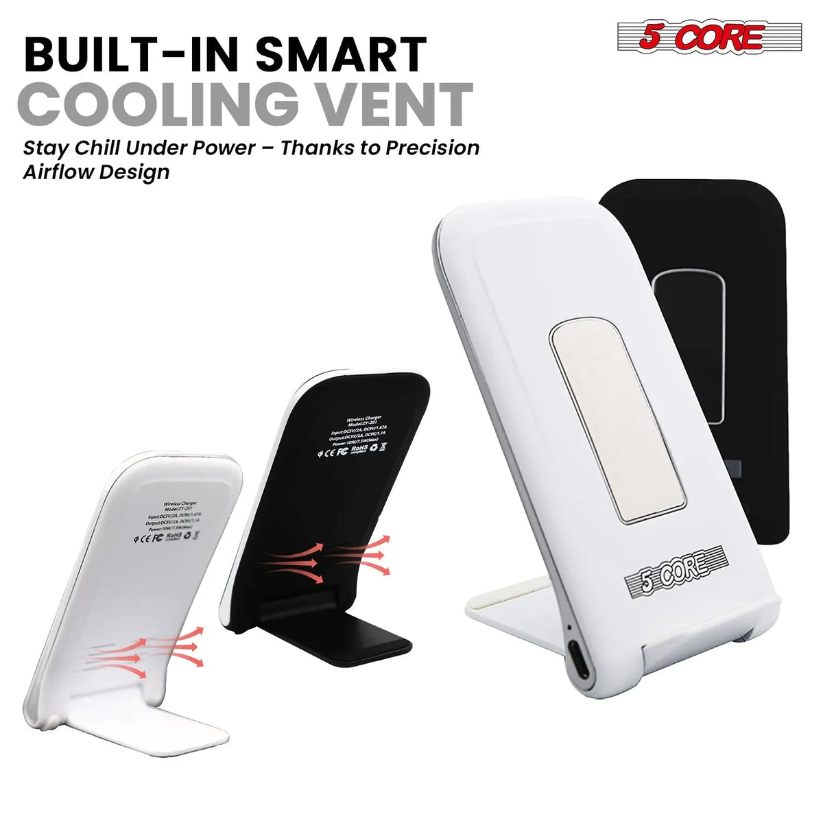 5 Core Wireless Charging Stand 2 Pieces 10W Fast Wireless Charger Station with Sleep-Friendly Light - HONORABLE VETERANS SOLUTIONS