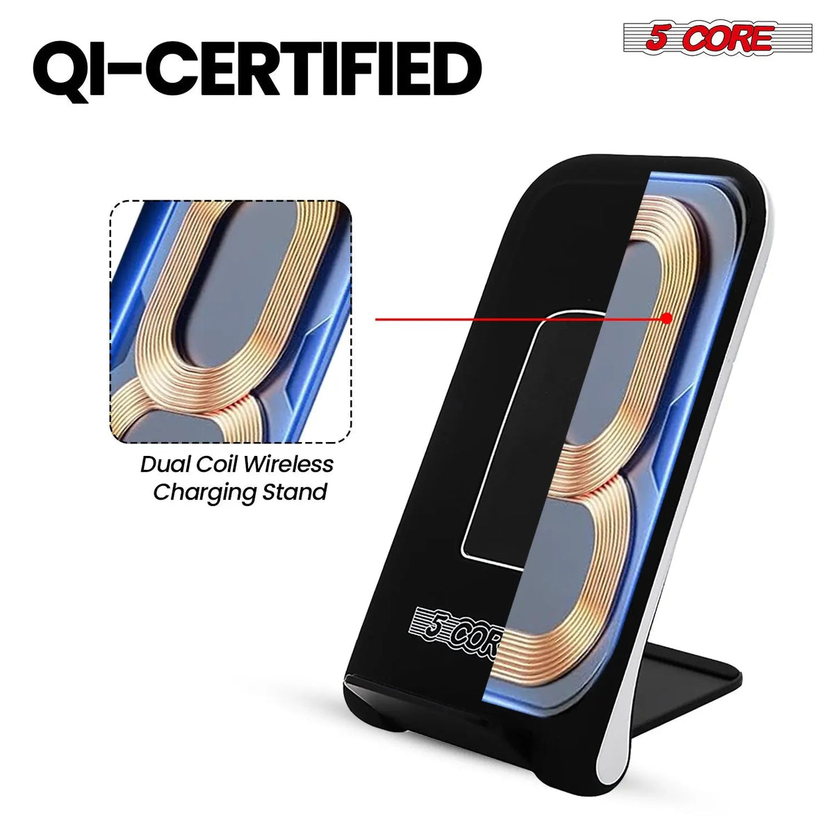 5 Core Wireless Charging Stand 2 Pieces 10W Fast Wireless Charger Station with Sleep-Friendly Light - HONORABLE VETERANS SOLUTIONS