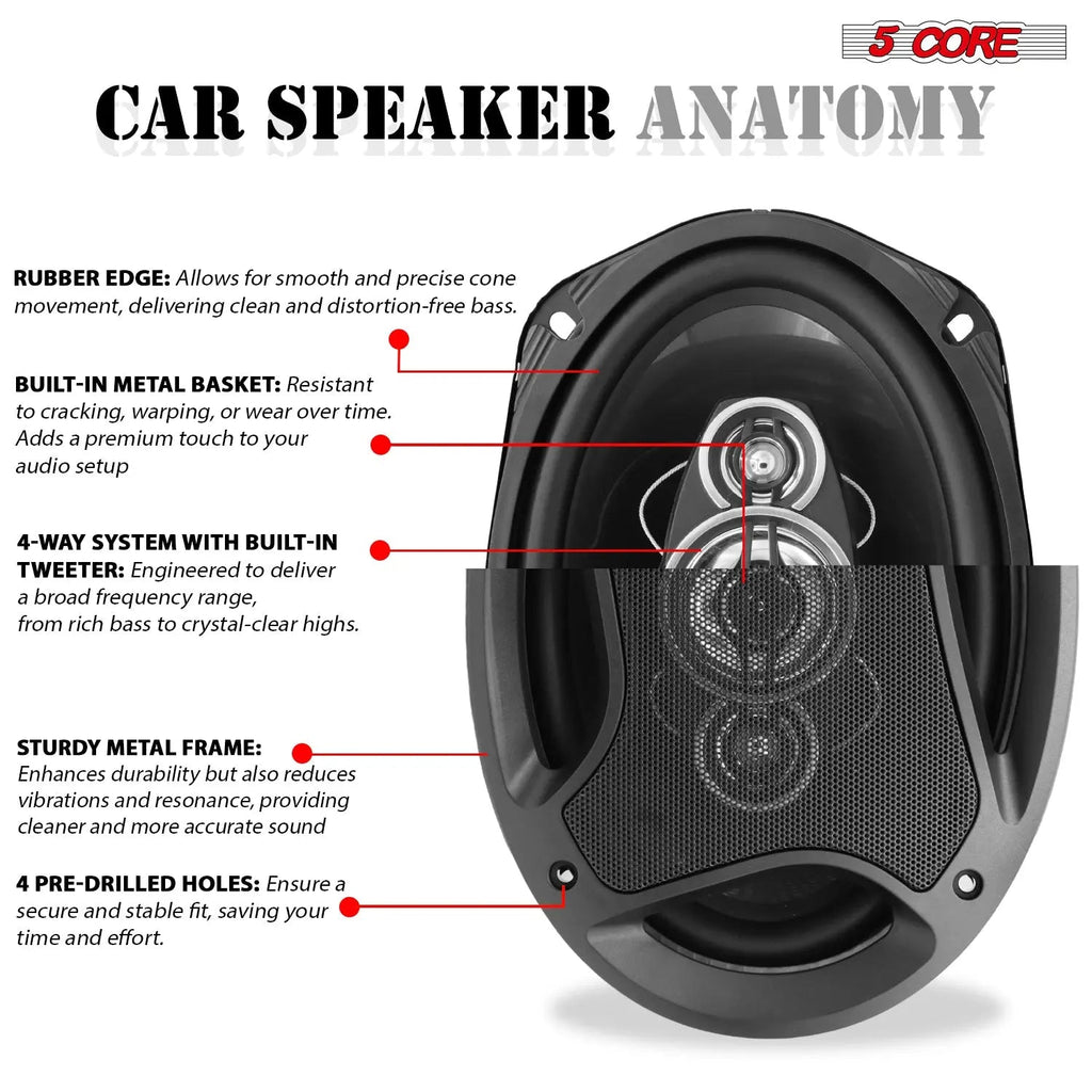 5Core 6x9 Car Speaker 800W Pair 4Ohm 4 Way Coaxial Speaker Audio w Super Tweeter Universal Fit - HONORABLE VETERANS SOLUTIONS