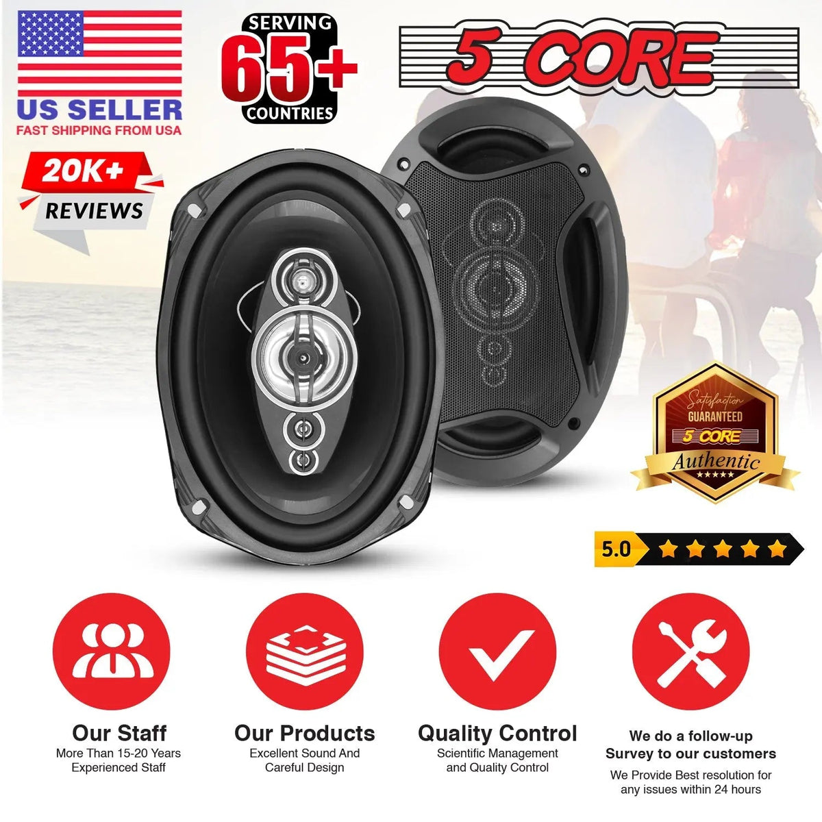 5Core 6x9 Car Speaker 800W Pair 4Ohm 4 Way Coaxial Speaker Audio w Super Tweeter Universal Fit - HONORABLE VETERANS SOLUTIONS