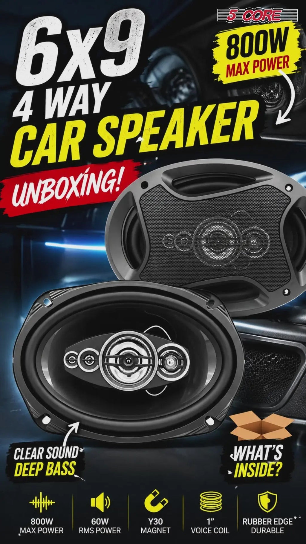 5Core 6x9 Car Speaker 800W Pair 4Ohm 4 Way Coaxial Speaker Audio w Super Tweeter Universal Fit - HONORABLE VETERANS SOLUTIONS