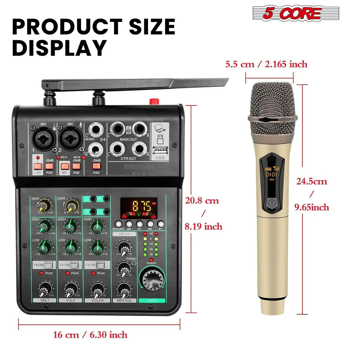 5Core Audio Mixer 4 Channel DJ Soundboard USB Interface Bluetooth Mixing Console w Repeat Delay +48V - HONORABLE VETERANS SOLUTIONS