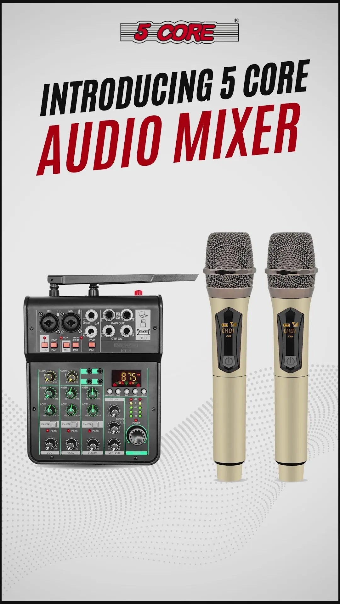 5Core Audio Mixer 4 Channel DJ Soundboard USB Interface Bluetooth Mixing Console w Repeat Delay +48V - HONORABLE VETERANS SOLUTIONS