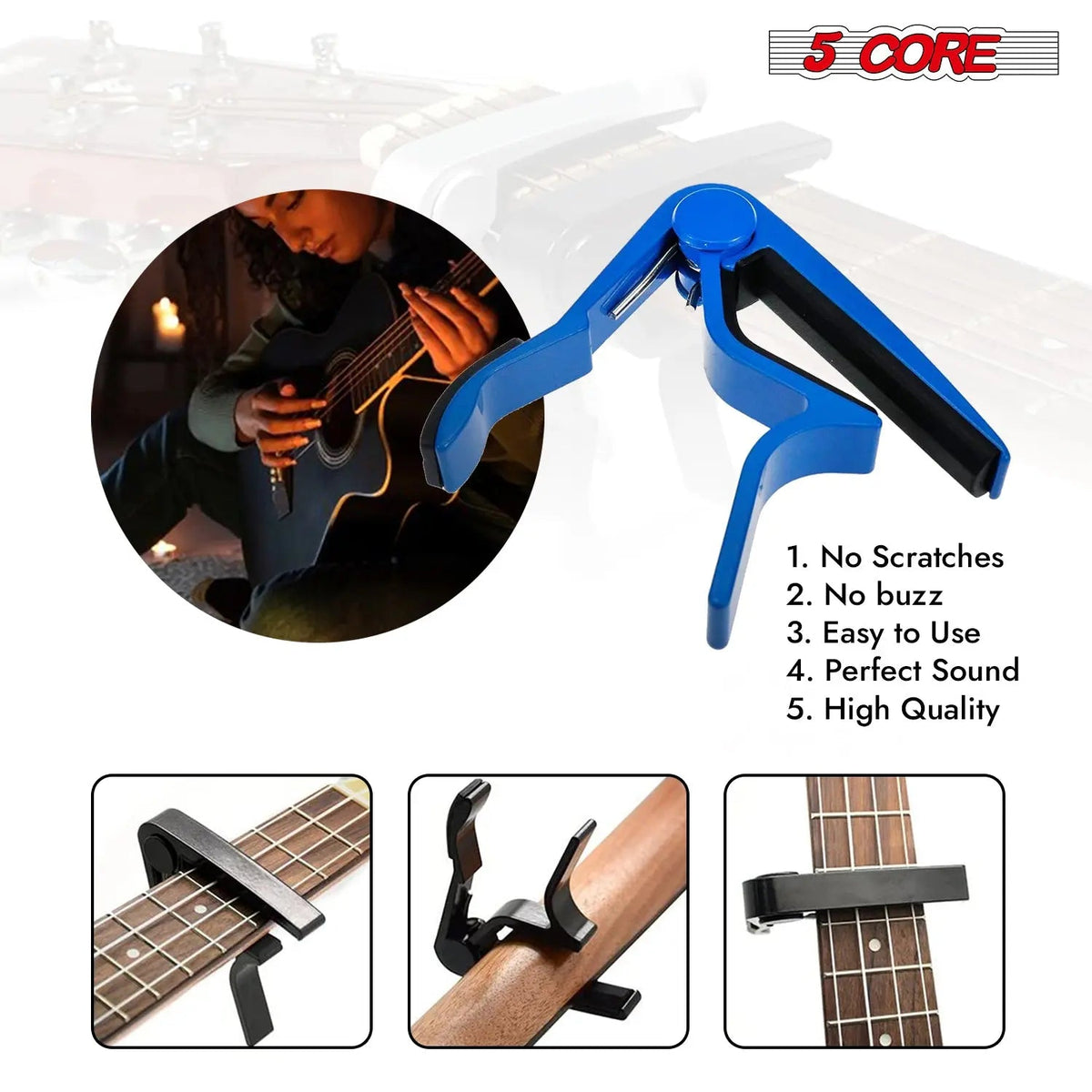 5Core Capo Acoustic Electric Guitar 6 String Kapo Clip For Banjo Mandolin Ukulele - HONORABLE VETERANS SOLUTIONS