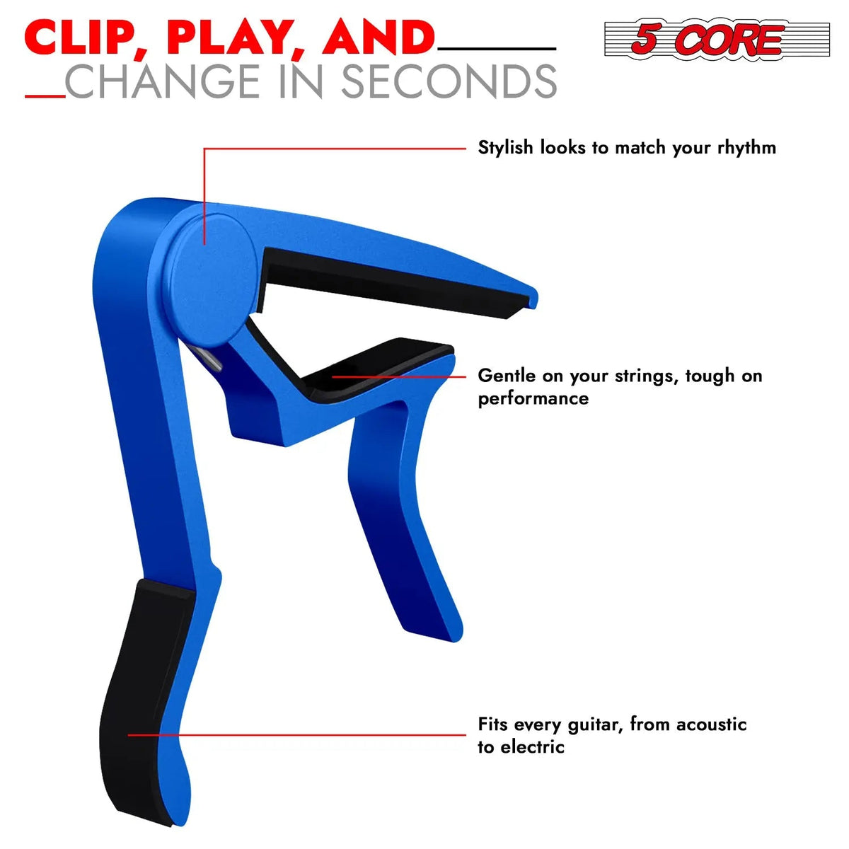5Core Capo Acoustic Electric Guitar 6 String Kapo Clip For Banjo Mandolin Ukulele - HONORABLE VETERANS SOLUTIONS